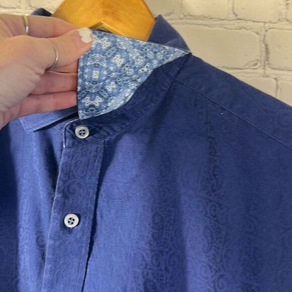 Robert Graham Men’s Navy Blue Paisley Long-Sleeve Button-Up Shirt XL Flip Cuff - Picture 6 of 12